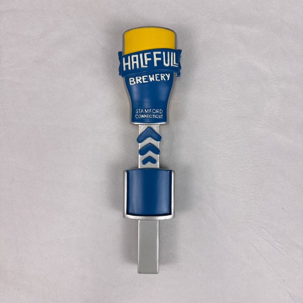 Half Full Brewery Stamford Connecticut Beer Tap Handle Blue Yellow Silver 11.5"